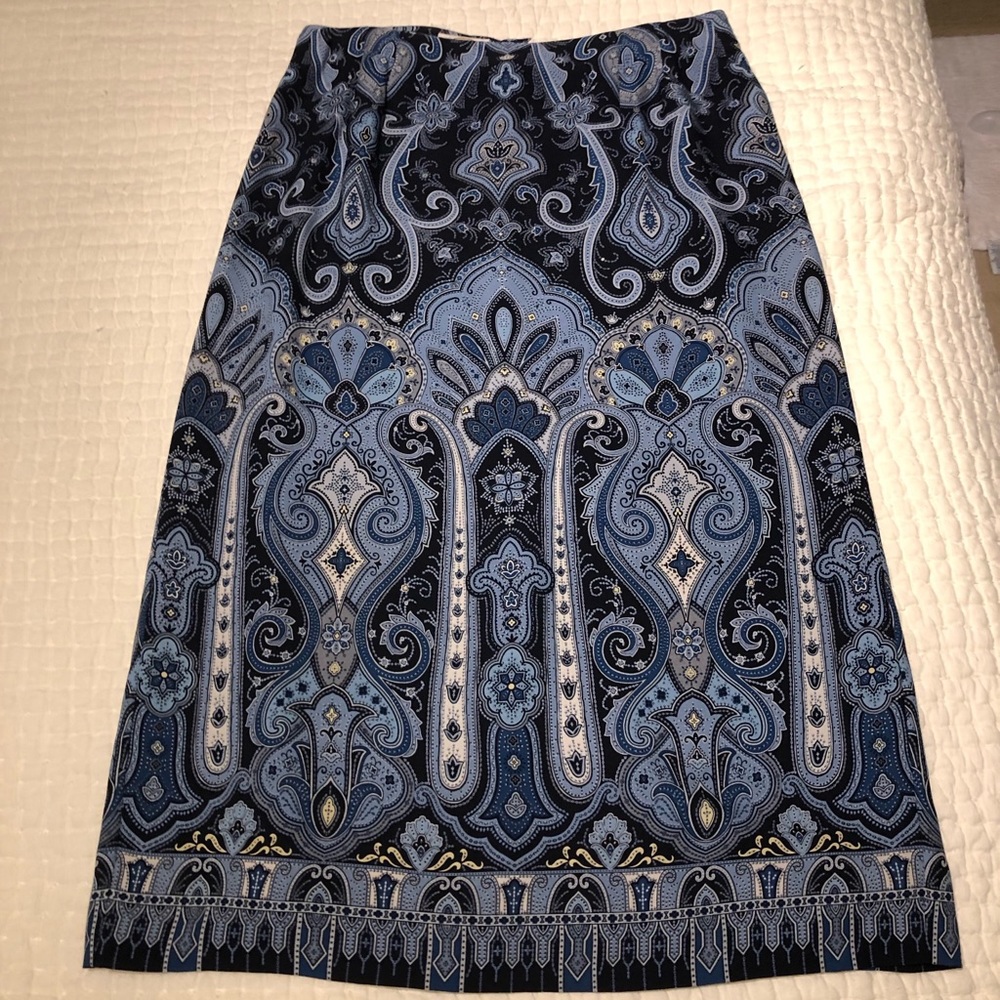 Talbots blue paisley silk skirt